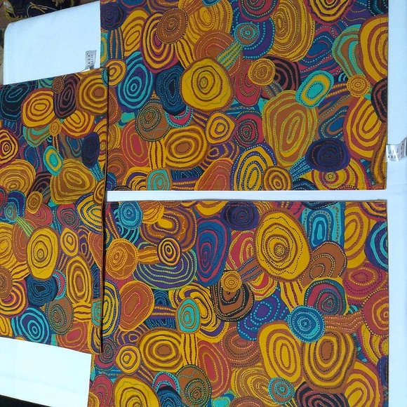 JIJAKA AUSTRALIA YELLOW MULTICOLOR ART 4 TABLE PLACEMATS - Picture 4 of 8